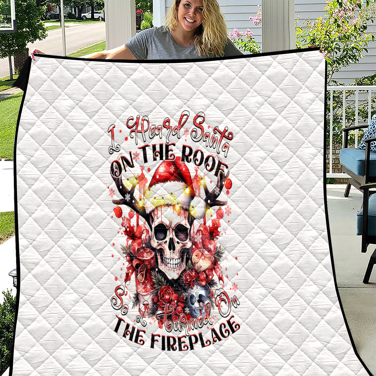 Skull Santa Claus Quilt I Heard Santa On The Roof So I Turned On Fireplace - Wonder Print Shop