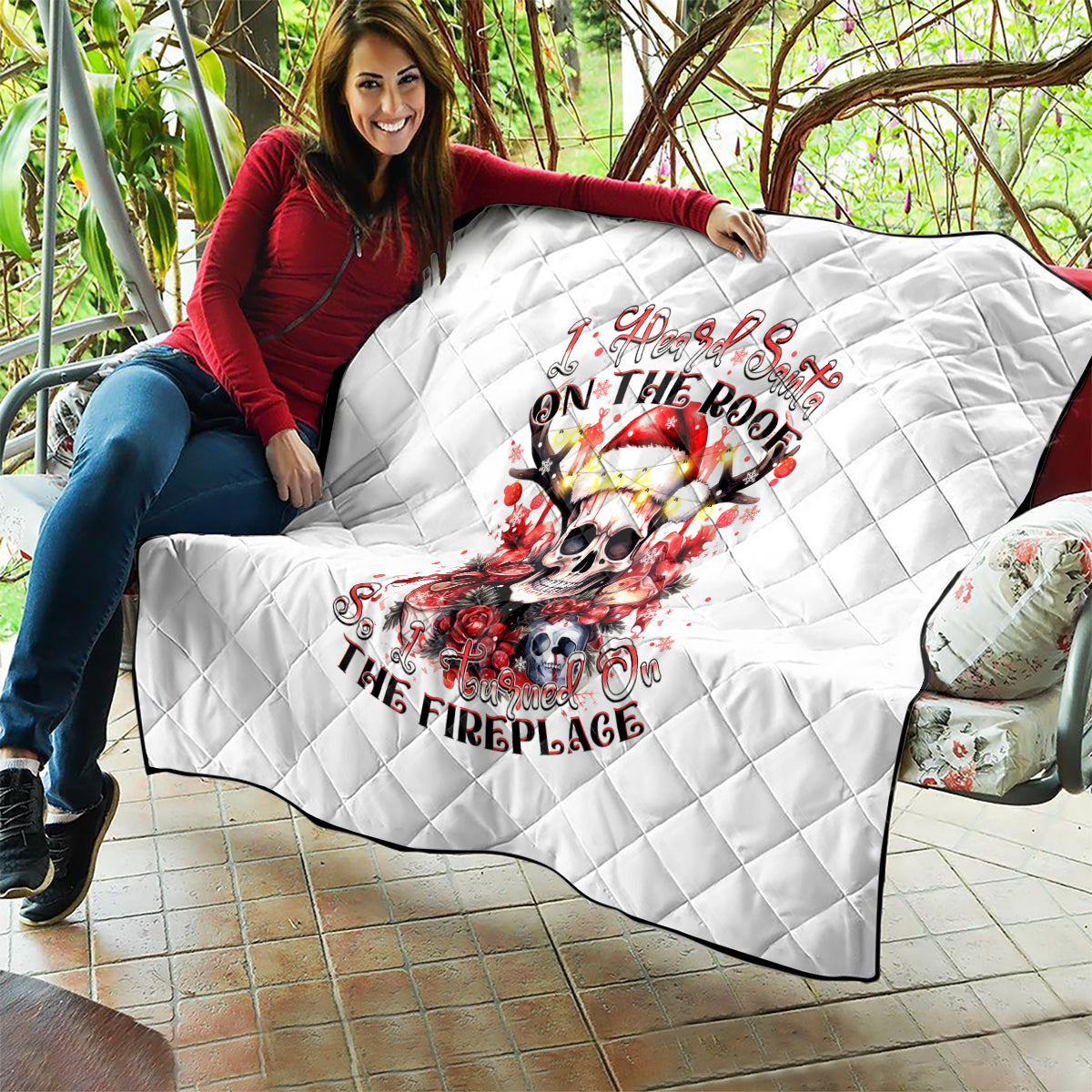 Skull Santa Claus Quilt I Heard Santa On The Roof So I Turned On Fireplace - Wonder Print Shop