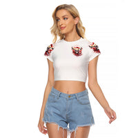 Skull Santa Claus Raglan Cropped T Shirt I Heard Santa On The Roof So I Turned On Fireplace - Wonder Print Shop