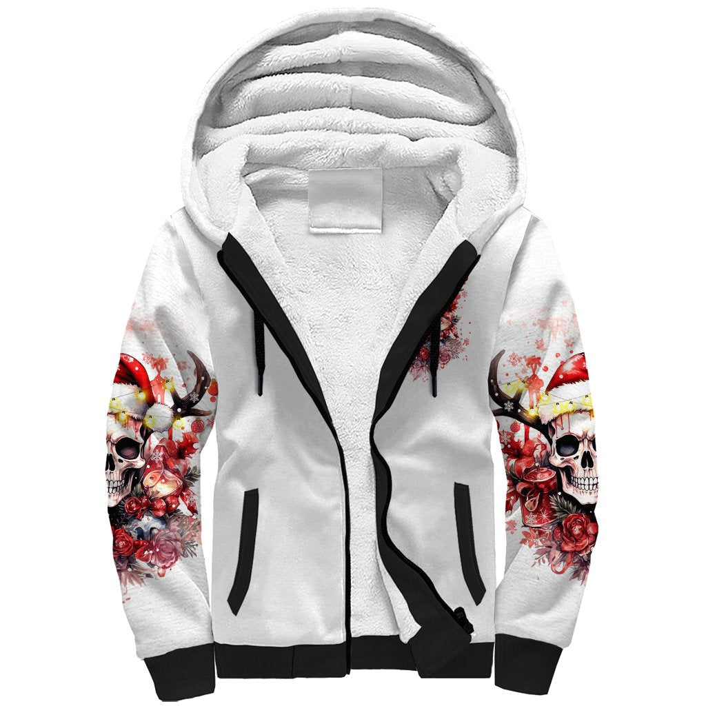 Skull Santa Claus Sherpa Hoodie I Heard Santa On The Roof So I Turned On Fireplace - Wonder Print Shop