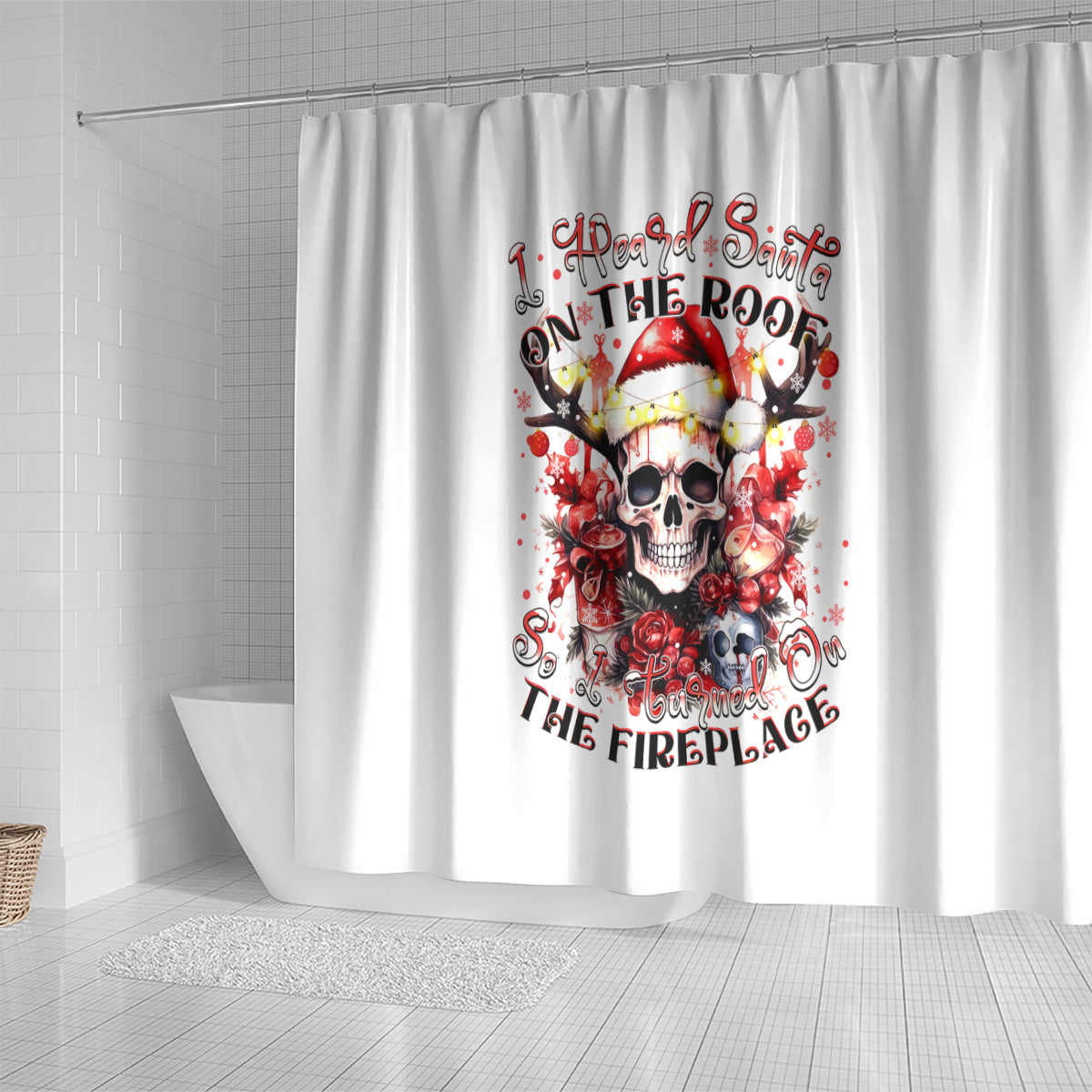 skull-santa-claus-shower-curtain-i-heard-santa-on-the-roof-so-i-turned-on-fireplace