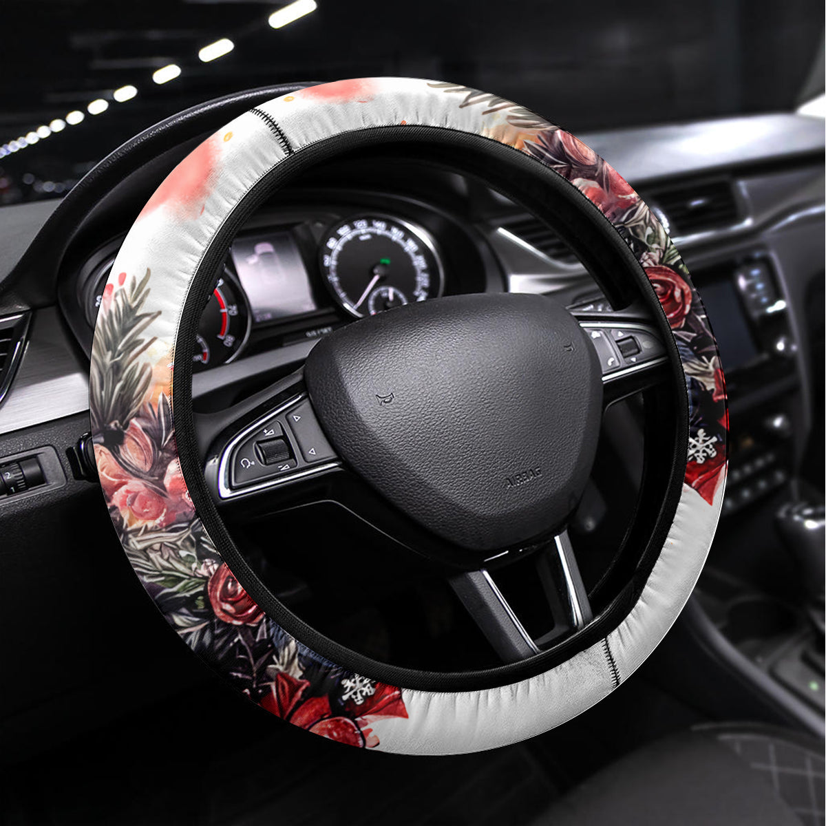 Skull Santa Claus Steering Wheel Cover I Heard Santa On The Roof So I Turned On Fireplace - Wonder Print Shop