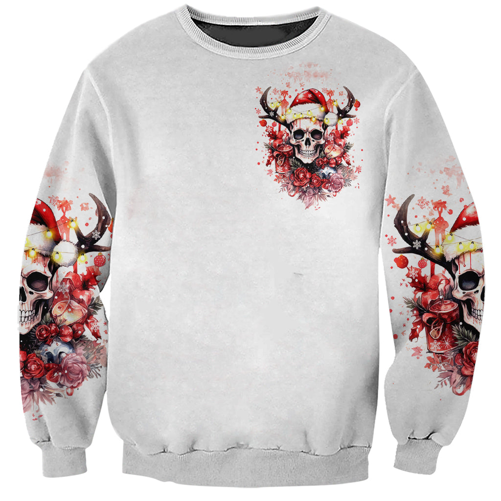 Skull Santa Claus Sweatshirt I Heard Santa On The Roof So I Turned On Fireplace - Wonder Print Shop