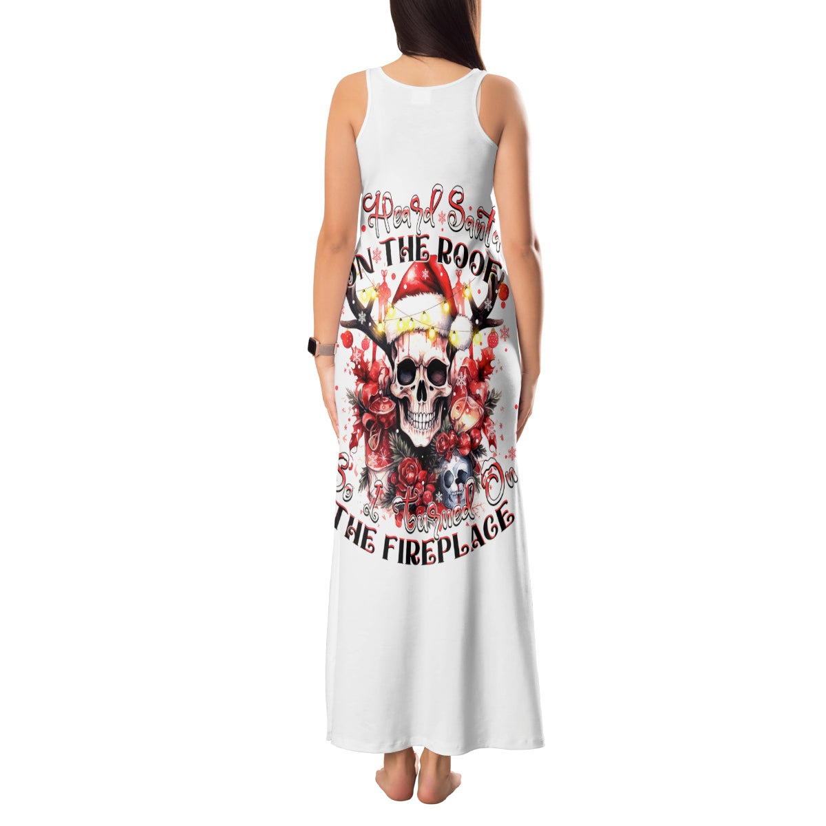 Skull Santa Claus Tank Maxi Dress I Heard Santa On The Roof So I Turned On Fireplace - Wonder Print Shop