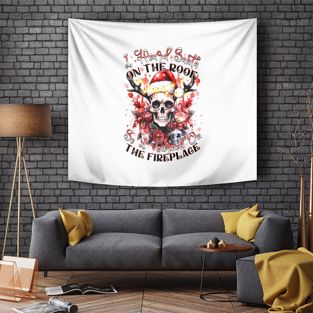 Skull Santa Claus Tapestry I Heard Santa On The Roof So I Turned On Fireplace - Wonder Print Shop