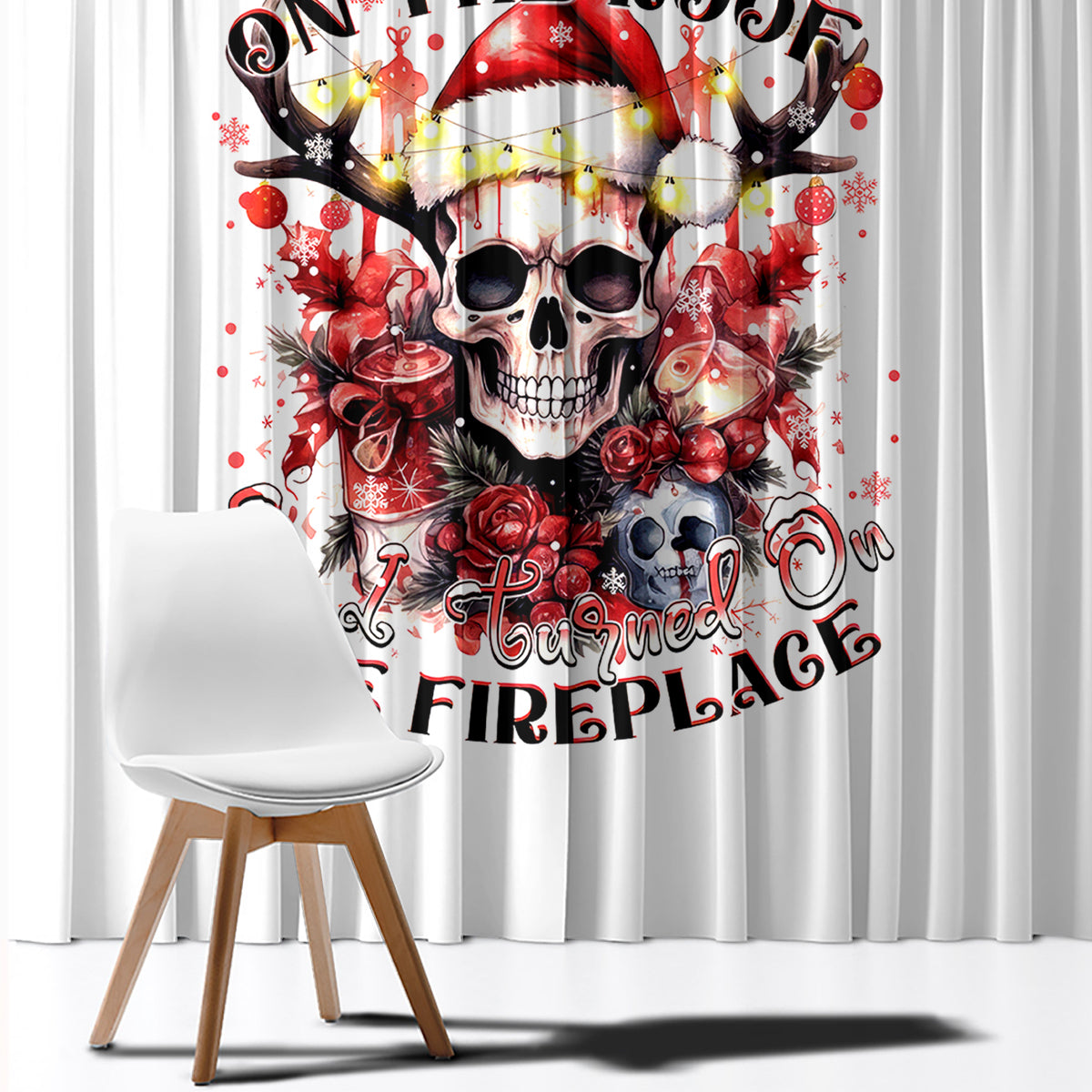 Skull Santa Claus Window Curtain I Heard Santa On The Roof So I Turned On Fireplace - Wonder Print Shop