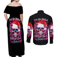 Skull Santa Claus Couples Matching Off Shoulder Maxi Dress and Long Sleeve Button Shirt I'm So Good Santa Came Juice - Wonder Print Shop
