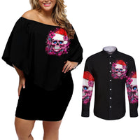 Skull Santa Claus Couples Matching Off Shoulder Short Dress and Long Sleeve Button Shirt I'm So Good Santa Came Juice - Wonder Print Shop