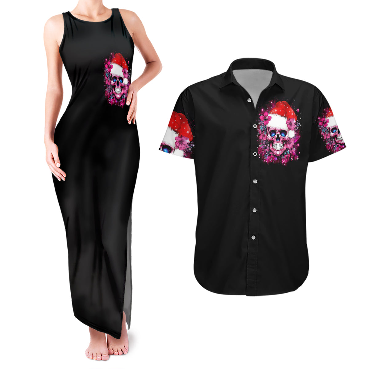 Skull Santa Claus Couples Matching Tank Maxi Dress and Hawaiian Shirt I'm So Good Santa Came Juice - Wonder Print Shop
