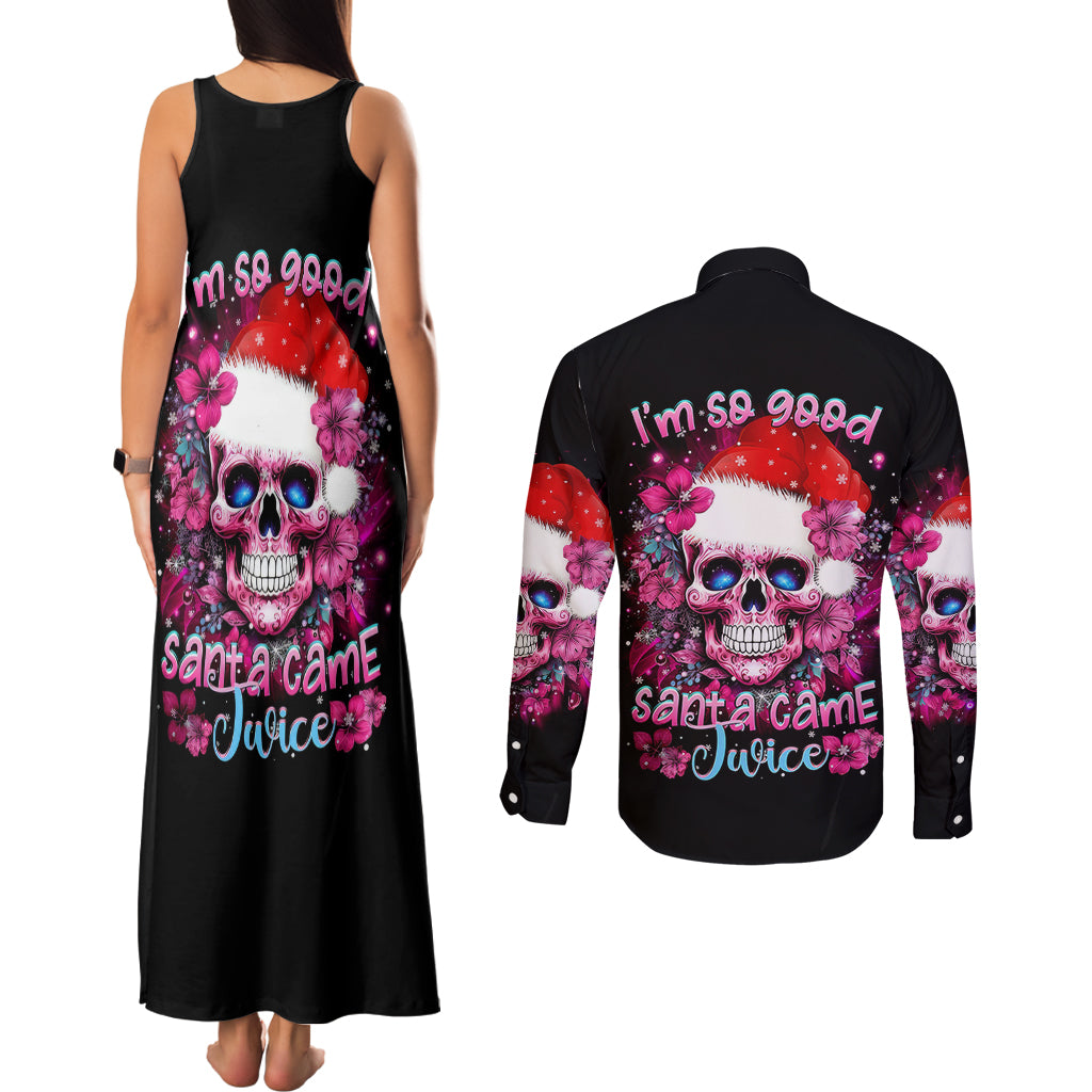 Skull Santa Claus Couples Matching Tank Maxi Dress and Long Sleeve Button Shirt I'm So Good Santa Came Juice - Wonder Print Shop