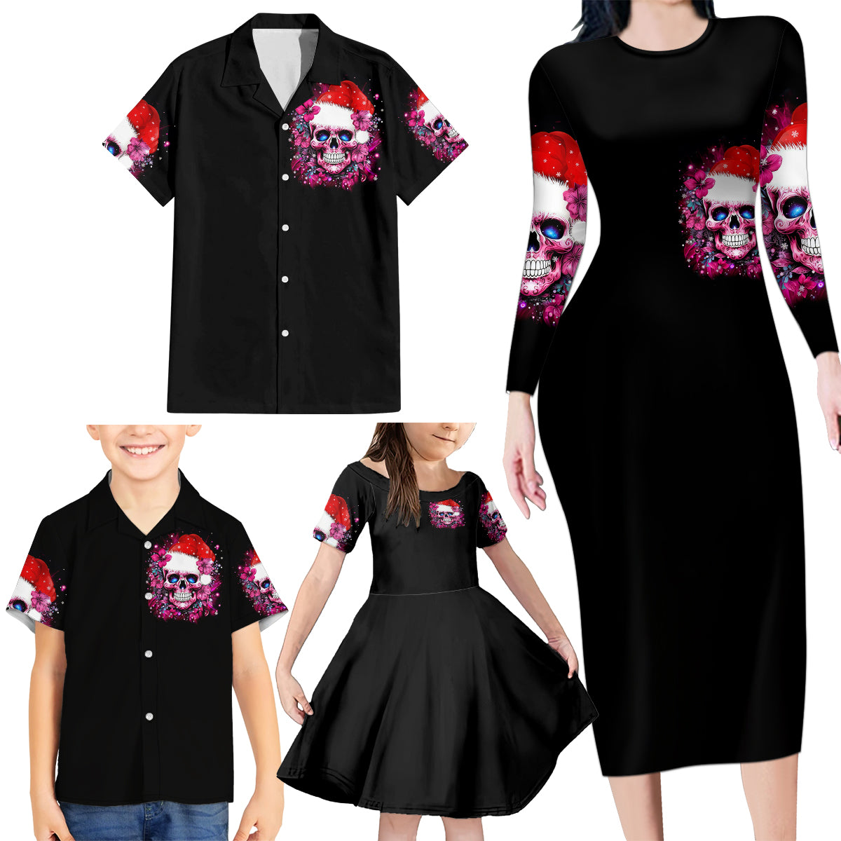 Skull Santa Claus Family Matching Long Sleeve Bodycon Dress and Hawaiian Shirt I'm So Good Santa Came Juice - Wonder Print Shop
