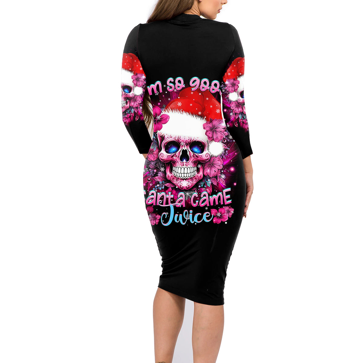 Skull Santa Claus Family Matching Long Sleeve Bodycon Dress and Hawaiian Shirt I'm So Good Santa Came Juice - Wonder Print Shop