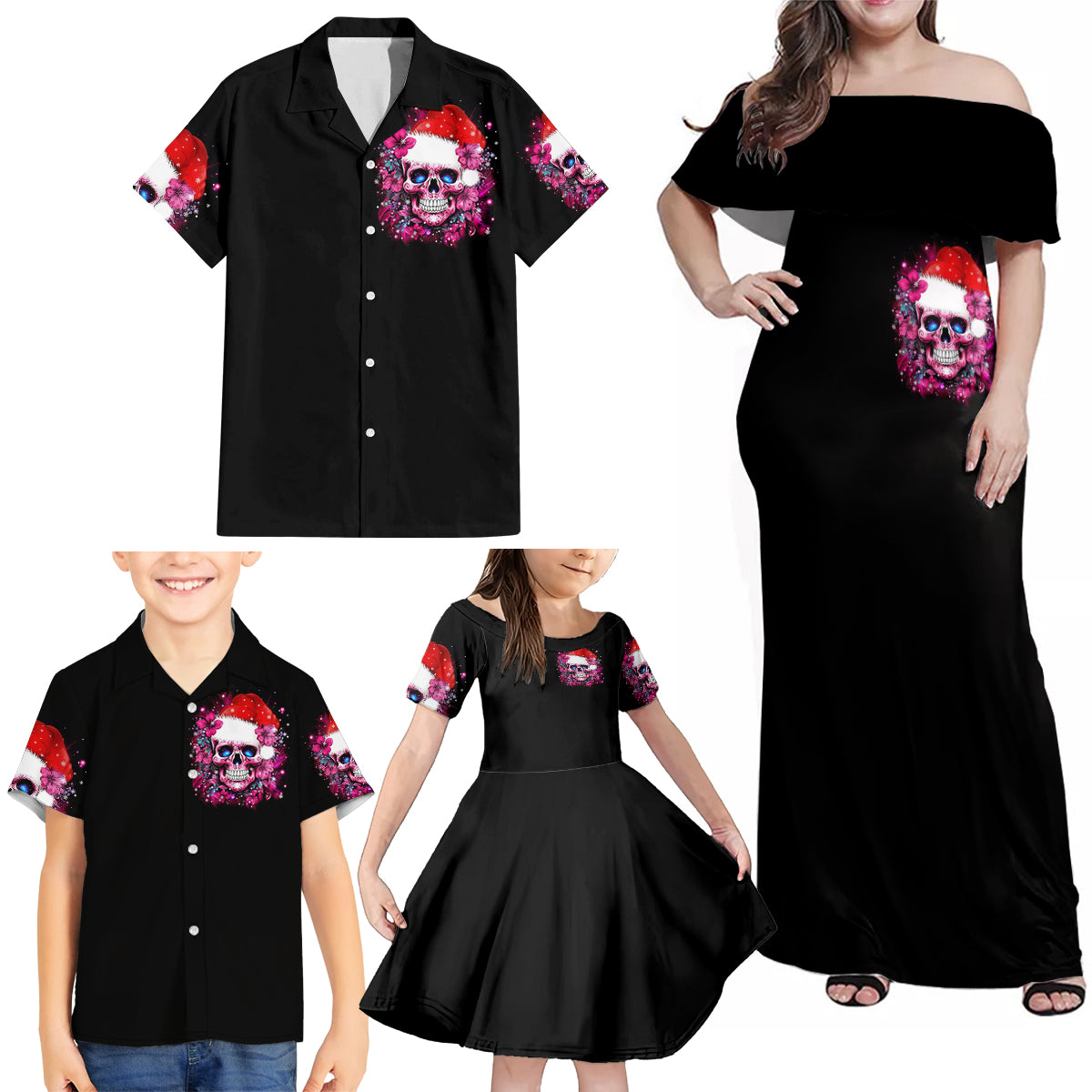 Skull Santa Claus Family Matching Off Shoulder Maxi Dress and Hawaiian Shirt I'm So Good Santa Came Juice - Wonder Print Shop