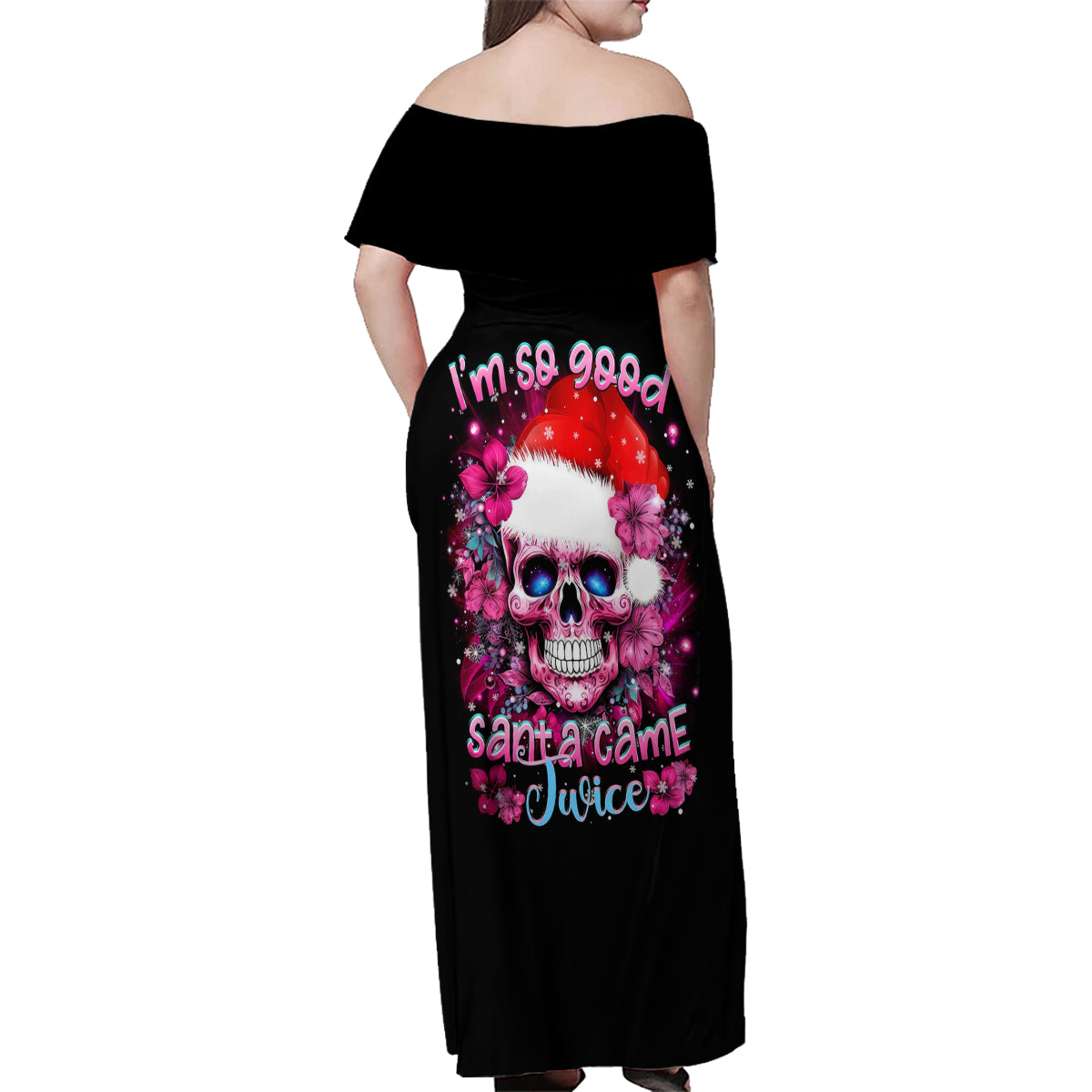Skull Santa Claus Family Matching Off Shoulder Maxi Dress and Hawaiian Shirt I'm So Good Santa Came Juice - Wonder Print Shop