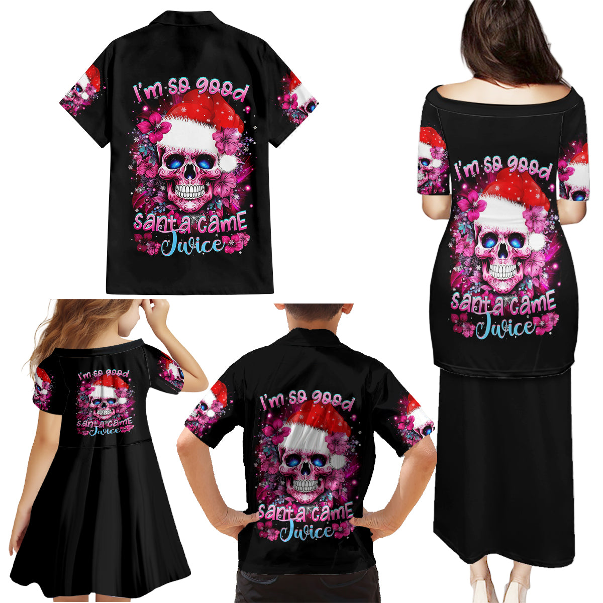 Skull Santa Claus Family Matching Puletasi Dress and Hawaiian Shirt I'm So Good Santa Came Juice - Wonder Print Shop