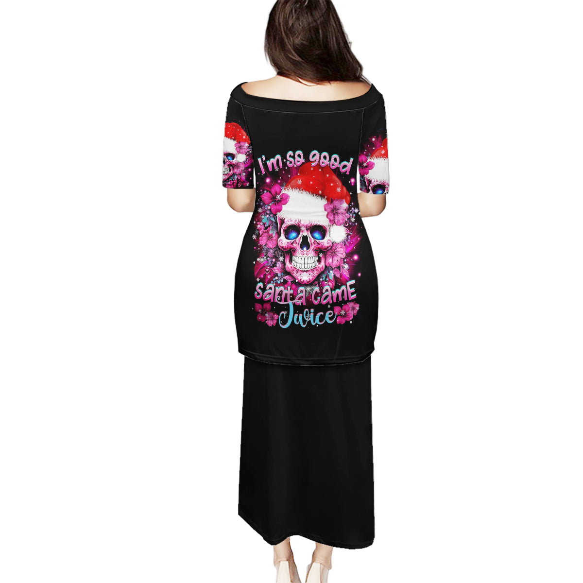 Skull Santa Claus Family Matching Puletasi Dress and Hawaiian Shirt I'm So Good Santa Came Juice - Wonder Print Shop