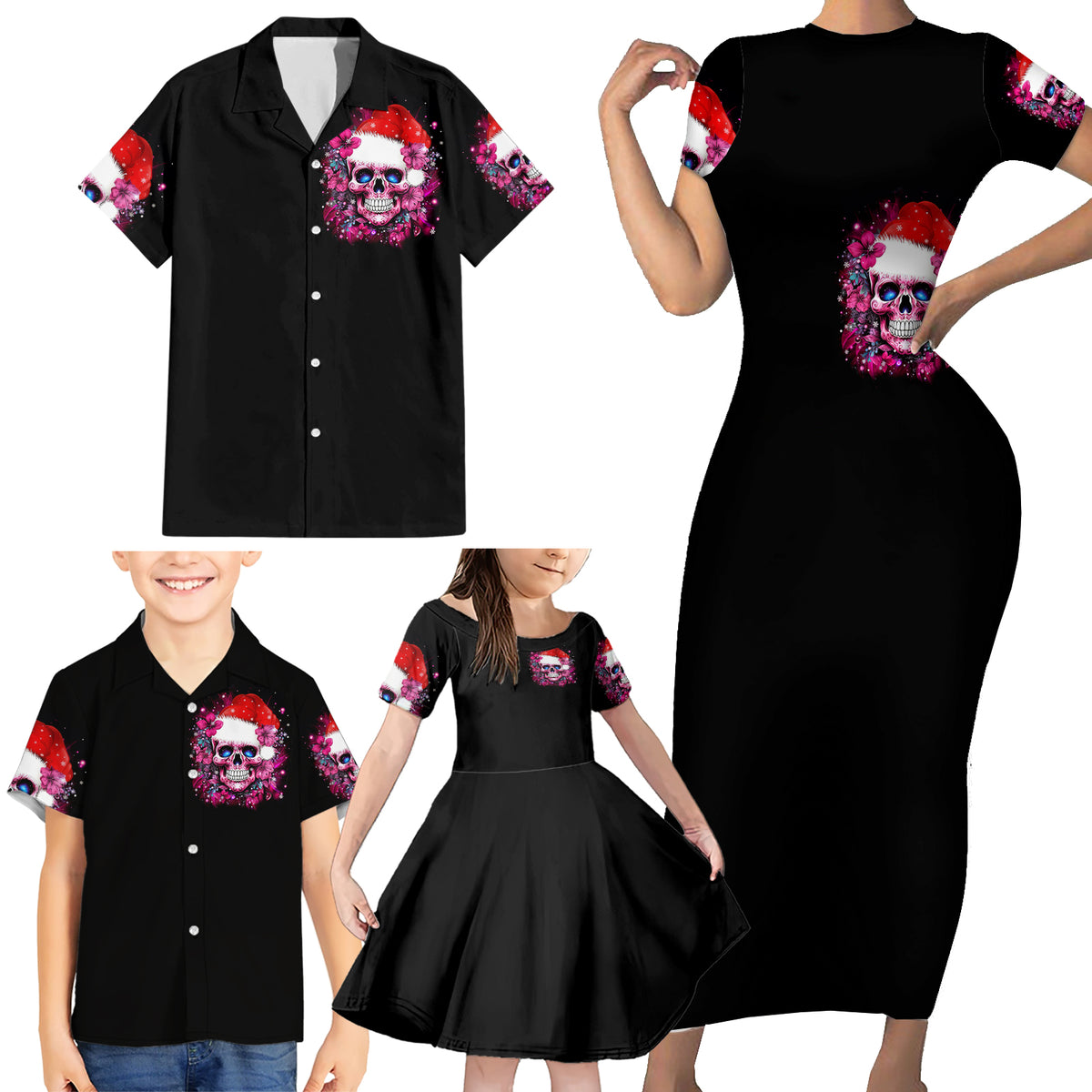 Skull Santa Claus Family Matching Short Sleeve Bodycon Dress and Hawaiian Shirt I'm So Good Santa Came Juice - Wonder Print Shop