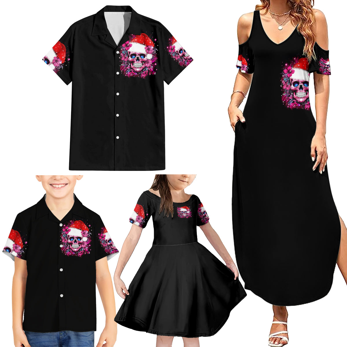 Skull Santa Claus Family Matching Summer Maxi Dress and Hawaiian Shirt I'm So Good Santa Came Juice - Wonder Print Shop