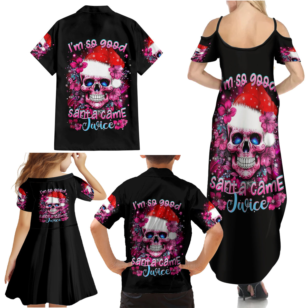 Skull Santa Claus Family Matching Summer Maxi Dress and Hawaiian Shirt I'm So Good Santa Came Juice - Wonder Print Shop
