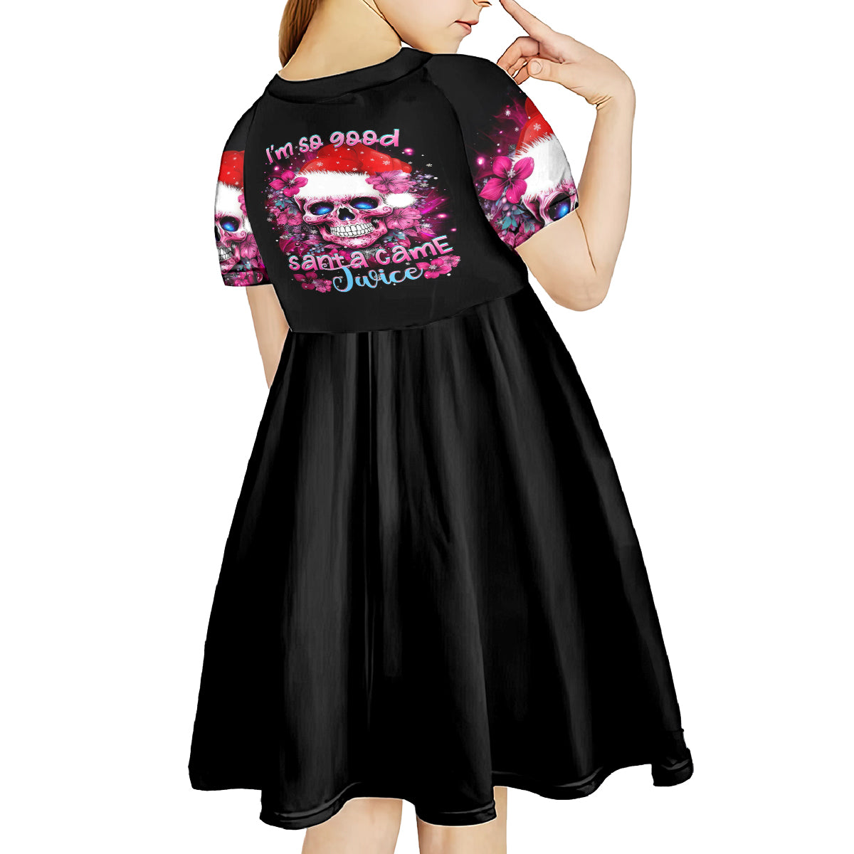 Skull Santa Claus Kid Short Sleeve Dress I'm So Good Santa Came Juice - Wonder Print Shop