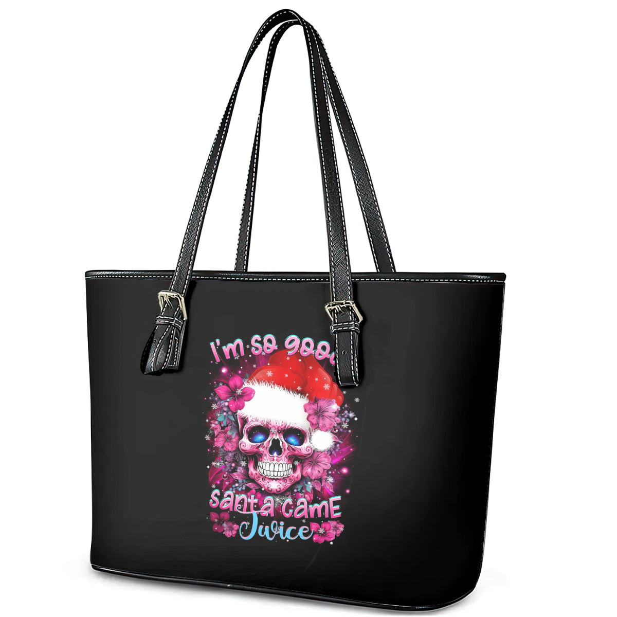 Skull Santa Claus Leather Tote Bag I'm So Good Santa Came Juice - Wonder Print Shop