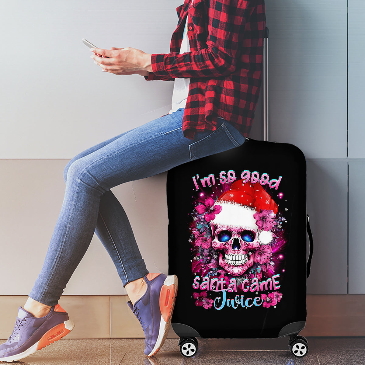 Skull Santa Claus Luggage Cover I'm So Good Santa Came Juice - Wonder Print Shop