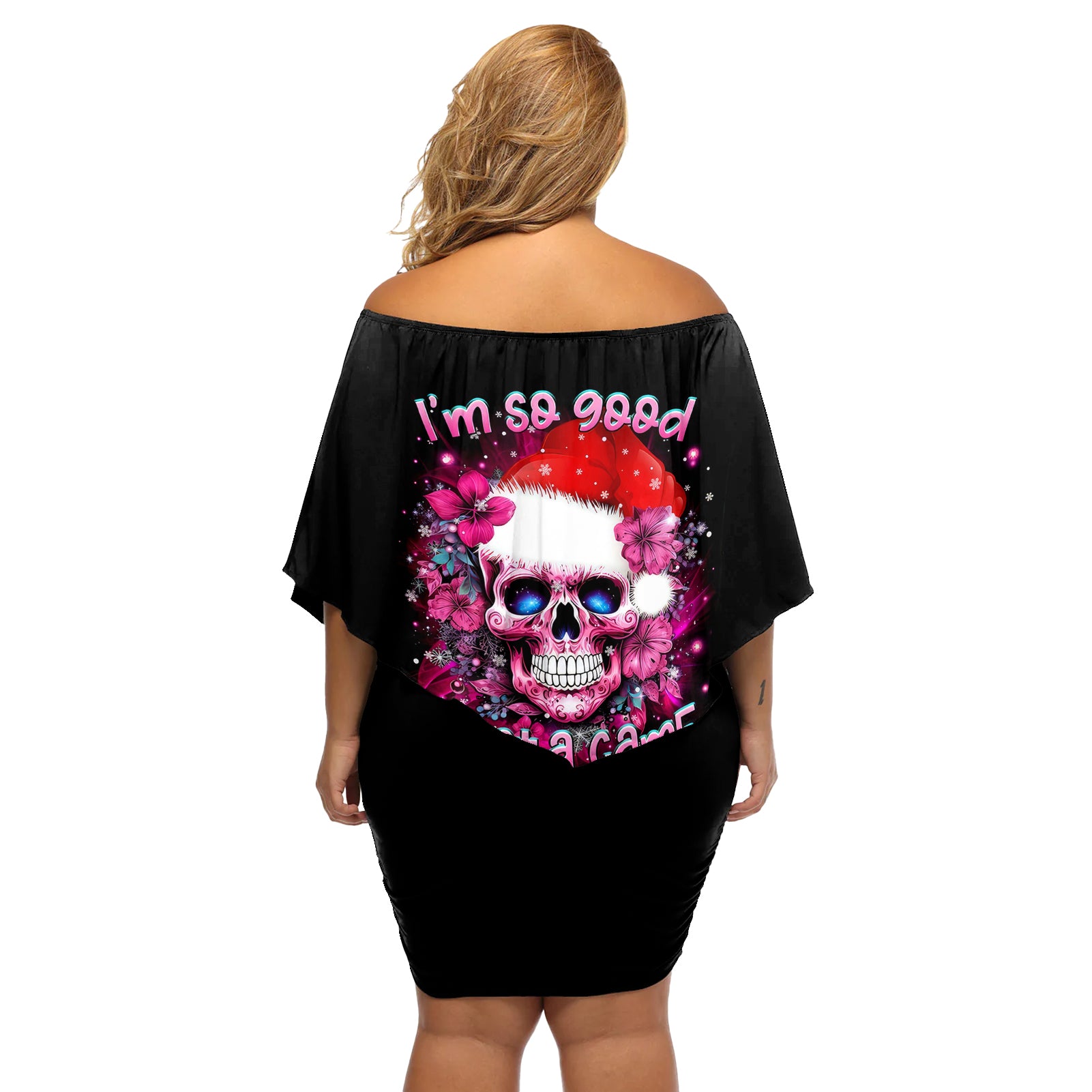 Skull Santa Claus Off Shoulder Short Dress I'm So Good Santa Came Juice - Wonder Print Shop