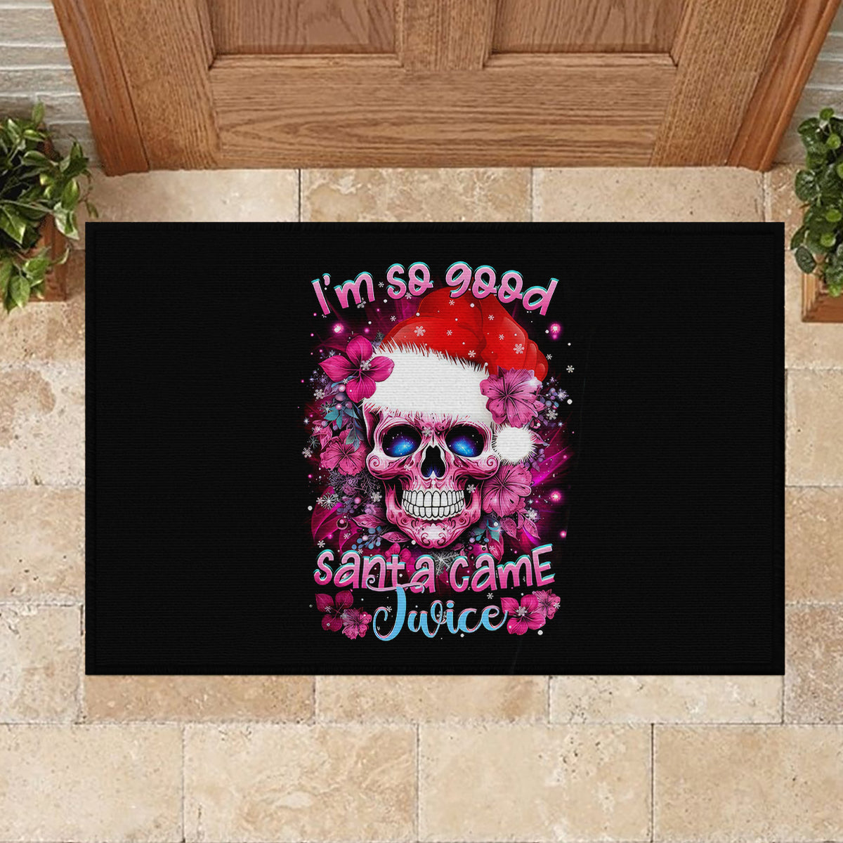 Skull Santa Claus Rubber Doormat I'm So Good Santa Came Juice - Wonder Print Shop