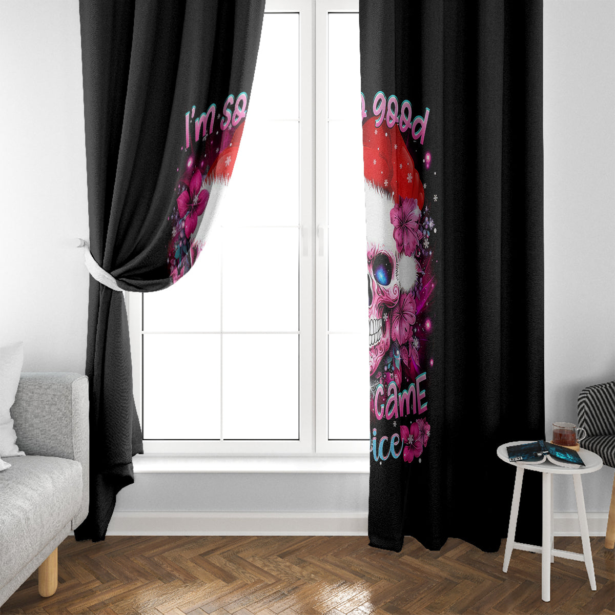 Skull Santa Claus Window Curtain I'm So Good Santa Came Juice - Wonder Print Shop