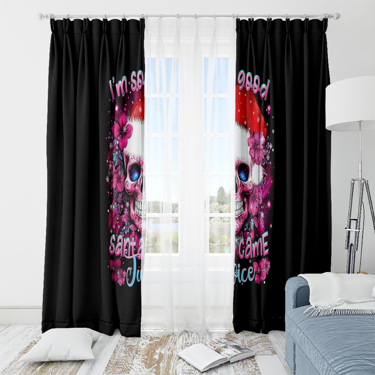 Skull Santa Claus Window Curtain I'm So Good Santa Came Juice - Wonder Print Shop