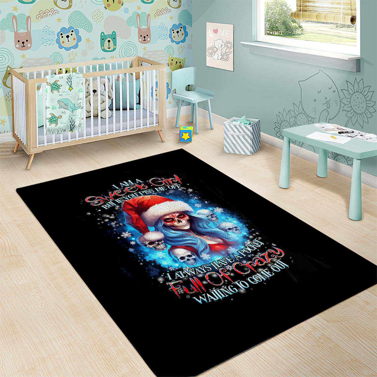 Skull Santa Girl Area Rug Iam A Sweet Girl But If You Piss Me Off, I Alway Full Of Crazy - Wonder Print Shop