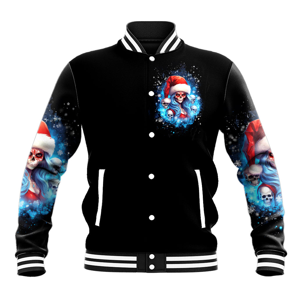 Skull Santa Girl Baseball Jacket Iam A Sweet Girl But If You Piss Me Off, I Alway Full Of Crazy - Wonder Print Shop