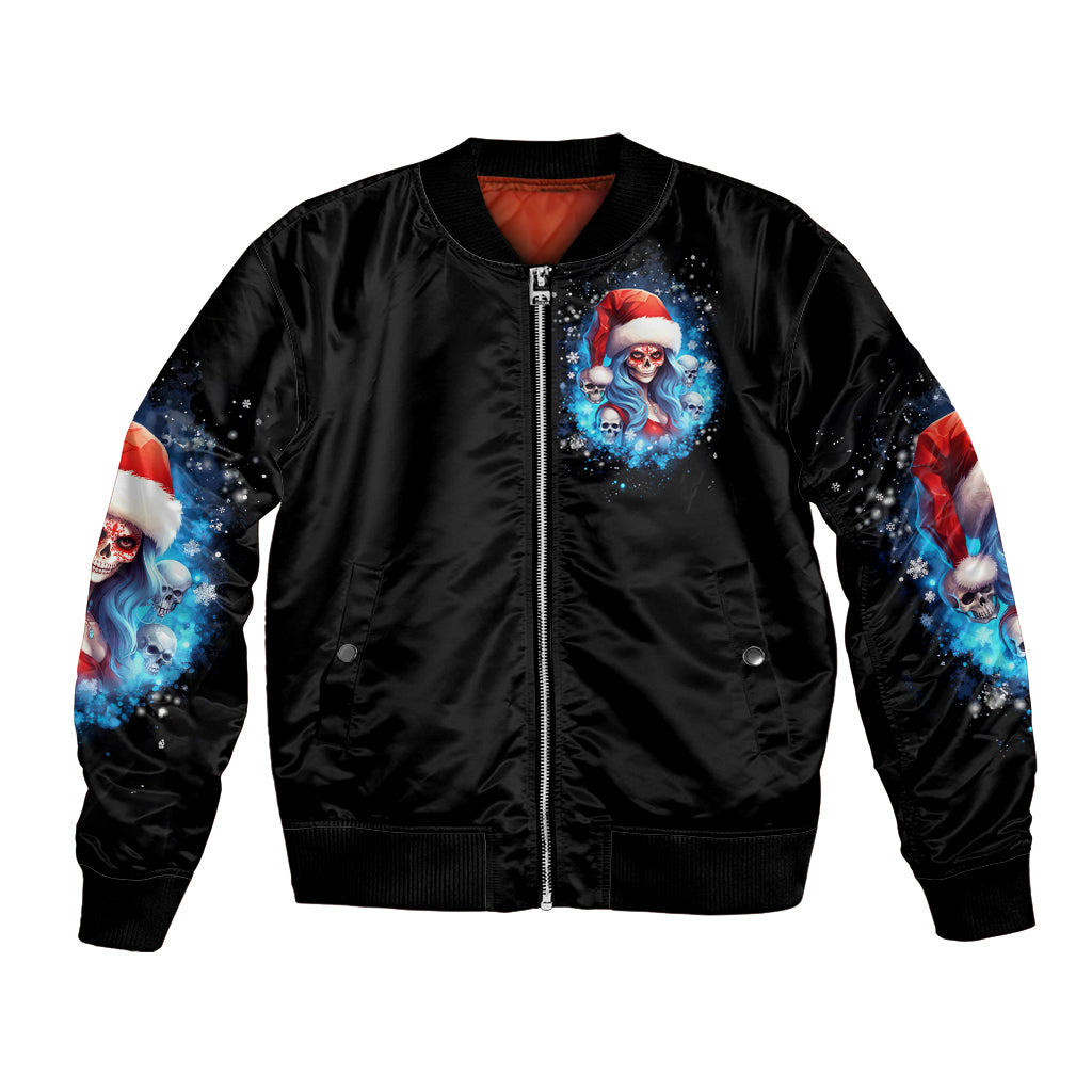 Skull Santa Girl Bomber Jacket Iam A Sweet Girl But If You Piss Me Off, I Alway Full Of Crazy - Wonder Print Shop