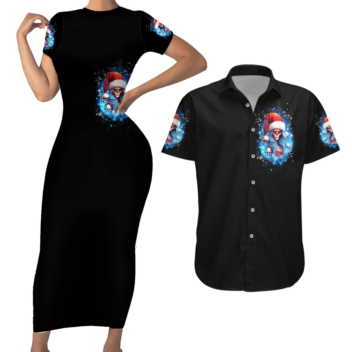 Skull Santa Girl Couples Matching Short Sleeve Bodycon Dress and Hawaiian Shirt Iam A Sweet Girl But If You Piss Me Off, I Alway Full Of Crazy - Wonder Print Shop