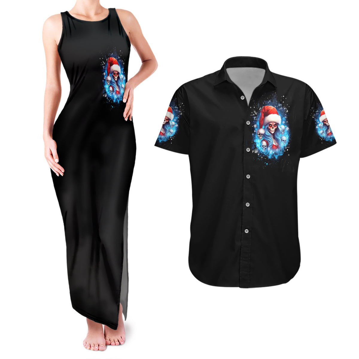 Skull Santa Girl Couples Matching Tank Maxi Dress and Hawaiian Shirt Iam A Sweet Girl But If You Piss Me Off, I Alway Full Of Crazy - Wonder Print Shop