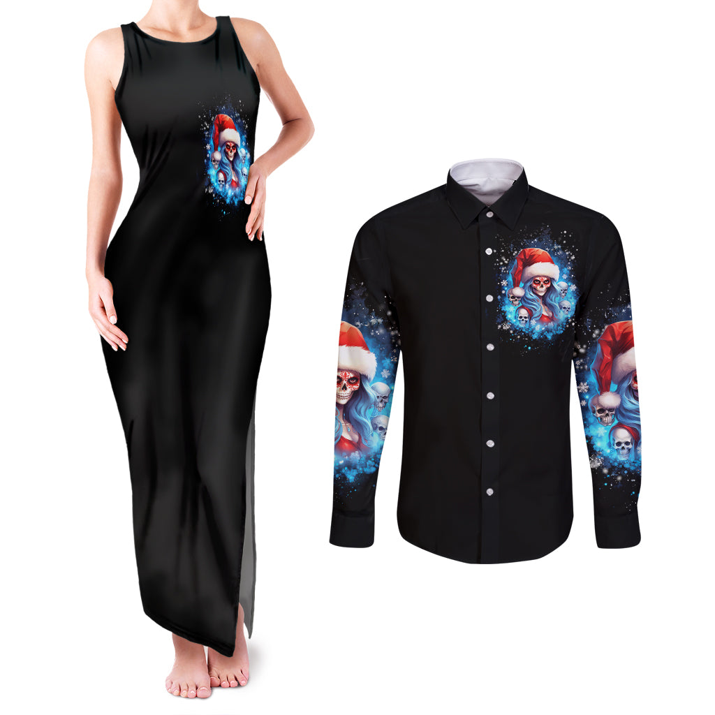Skull Santa Girl Couples Matching Tank Maxi Dress and Long Sleeve Button Shirt Iam A Sweet Girl But If You Piss Me Off, I Alway Full Of Crazy - Wonder Print Shop