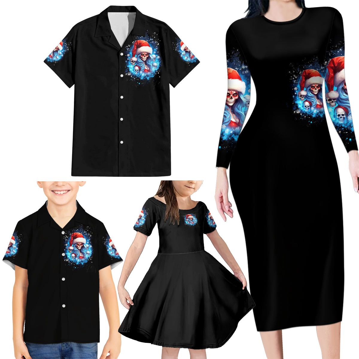 Skull Santa Girl Family Matching Long Sleeve Bodycon Dress and Hawaiian Shirt Iam A Sweet Girl But If You Piss Me Off, I Alway Full Of Crazy - Wonder Print Shop
