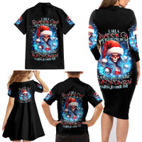 Skull Santa Girl Family Matching Long Sleeve Bodycon Dress and Hawaiian Shirt Iam A Sweet Girl But If You Piss Me Off, I Alway Full Of Crazy - Wonder Print Shop