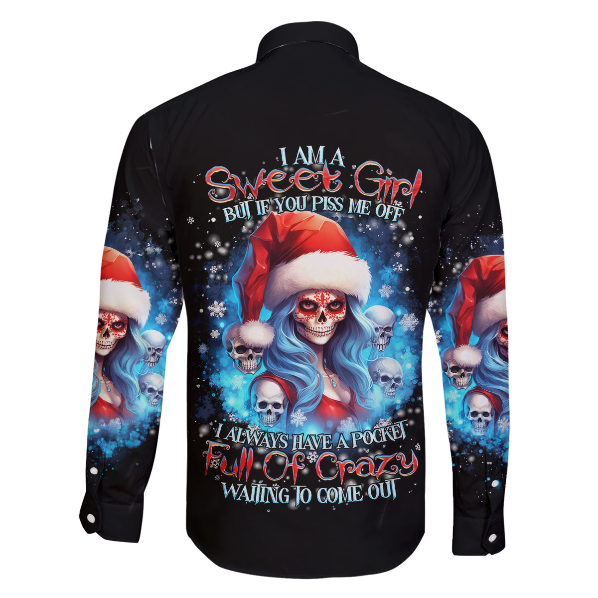 Skull Santa Girl Family Matching Long Sleeve Bodycon Dress and Hawaiian Shirt Iam A Sweet Girl But If You Piss Me Off, I Alway Full Of Crazy - Wonder Print Shop