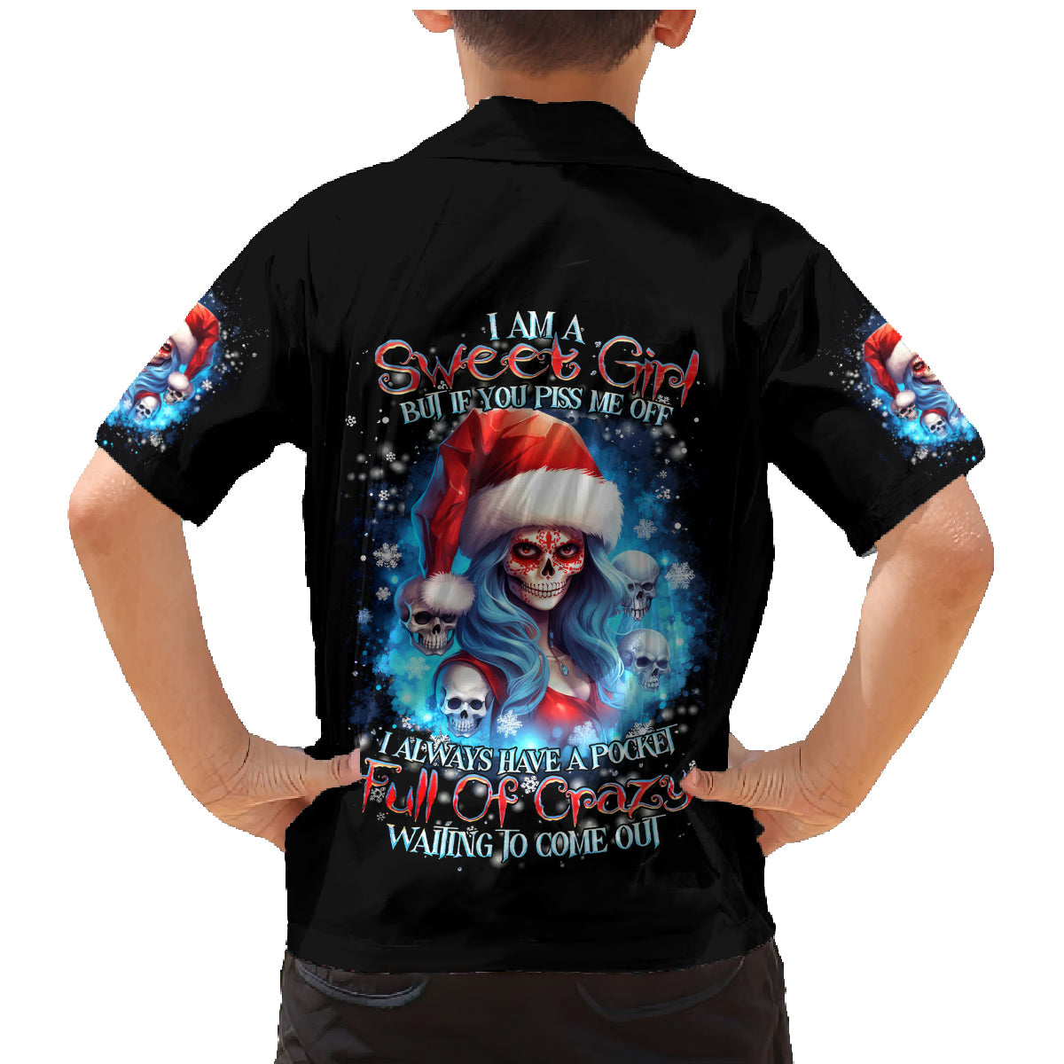 Skull Santa Girl Family Matching Mermaid Dress and Hawaiian Shirt Iam A Sweet Girl But If You Piss Me Off, I Alway Full Of Crazy - Wonder Print Shop