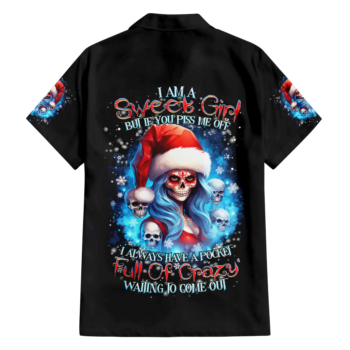 Skull Santa Girl Family Matching Off Shoulder Long Sleeve Dress and Hawaiian Shirt Iam A Sweet Girl But If You Piss Me Off, I Alway Full Of Crazy - Wonder Print Shop