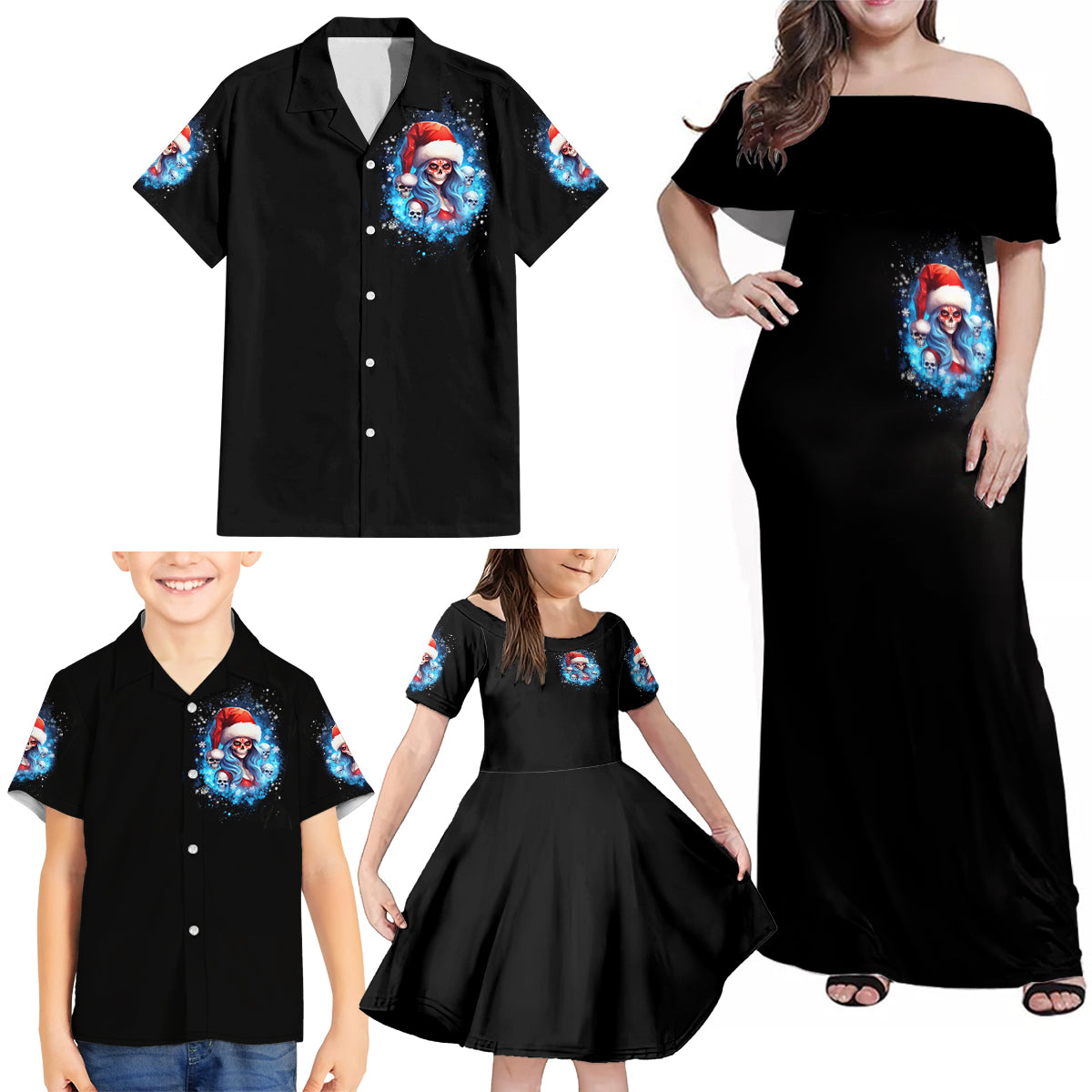 Skull Santa Girl Family Matching Off Shoulder Maxi Dress and Hawaiian Shirt Iam A Sweet Girl But If You Piss Me Off, I Alway Full Of Crazy - Wonder Print Shop