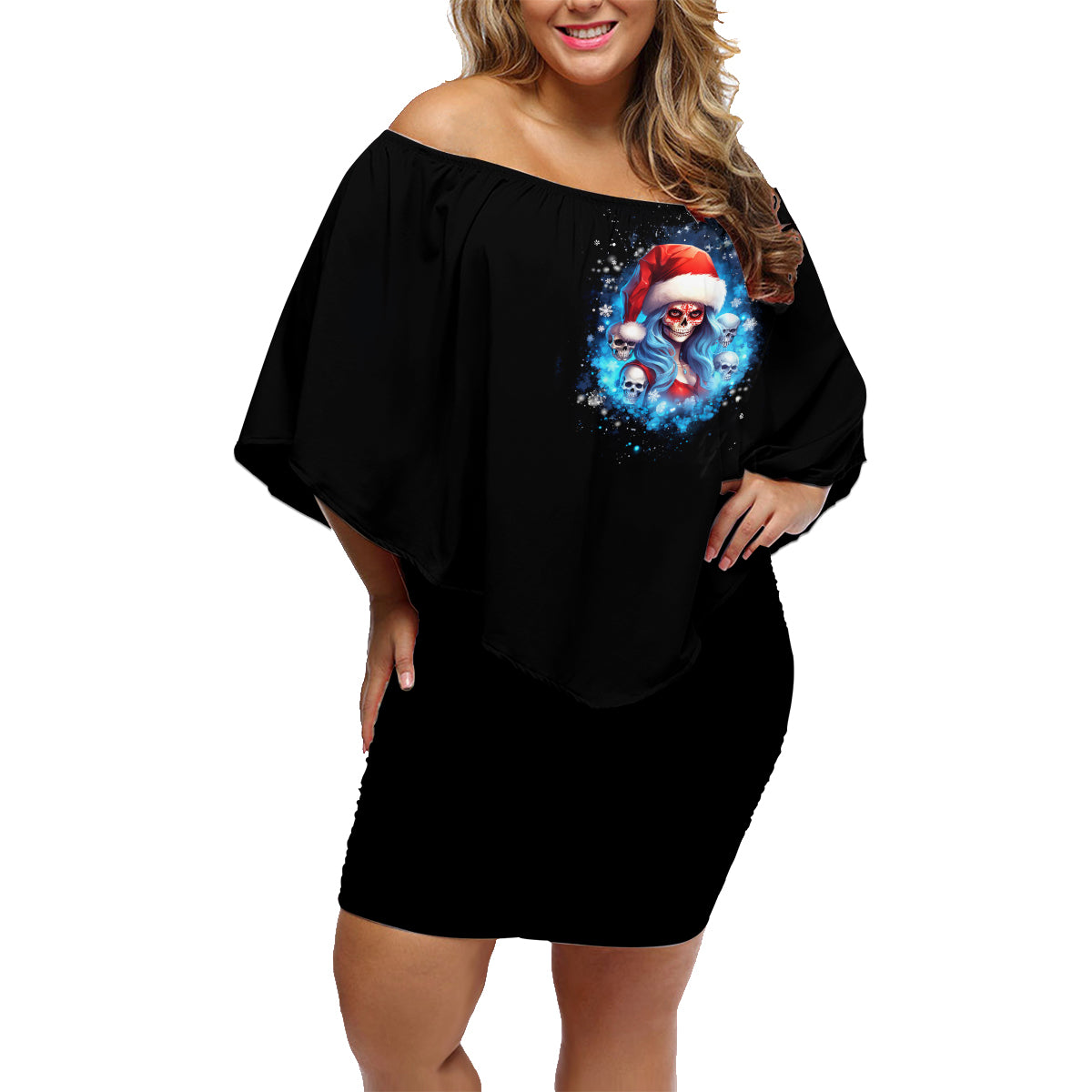Skull Santa Girl Family Matching Off Shoulder Short Dress and Hawaiian Shirt Iam A Sweet Girl But If You Piss Me Off, I Alway Full Of Crazy - Wonder Print Shop