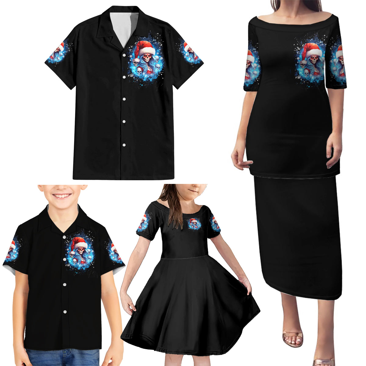 Skull Santa Girl Family Matching Puletasi Dress and Hawaiian Shirt Iam A Sweet Girl But If You Piss Me Off, I Alway Full Of Crazy - Wonder Print Shop