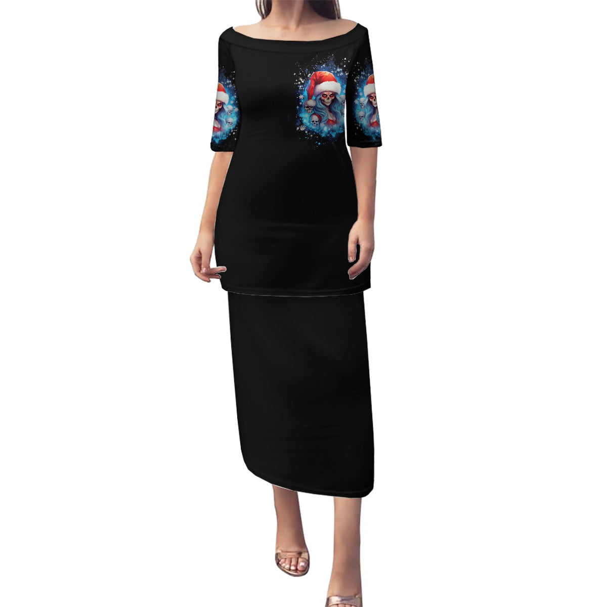 Skull Santa Girl Family Matching Puletasi Dress and Hawaiian Shirt Iam A Sweet Girl But If You Piss Me Off, I Alway Full Of Crazy - Wonder Print Shop