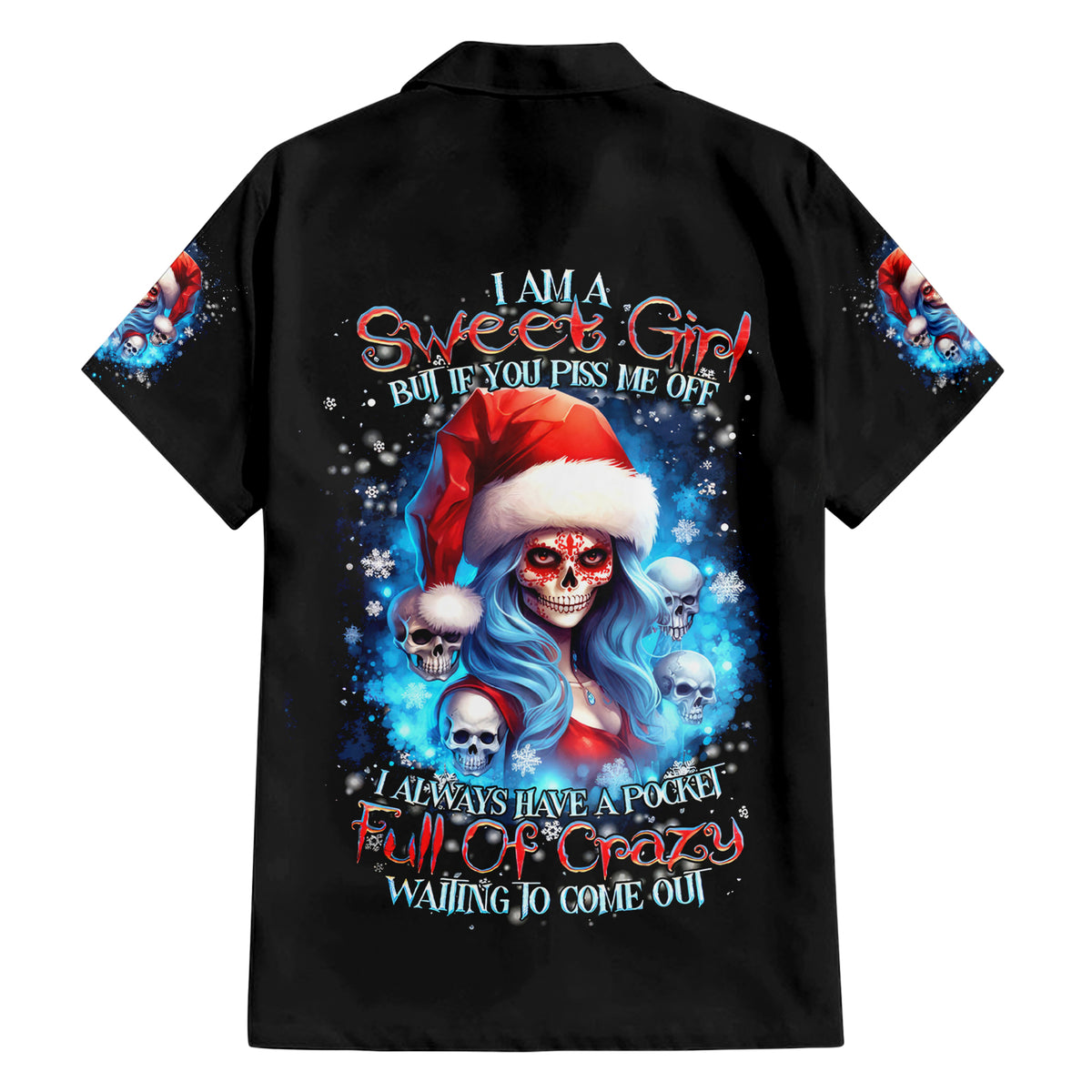 Skull Santa Girl Family Matching Short Sleeve Bodycon Dress and Hawaiian Shirt Iam A Sweet Girl But If You Piss Me Off, I Alway Full Of Crazy - Wonder Print Shop