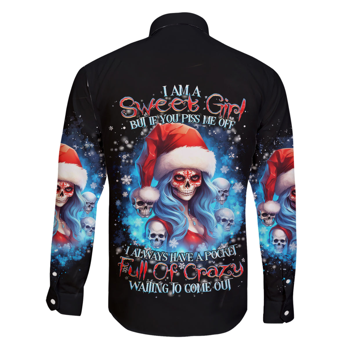 Skull Santa Girl Family Matching Short Sleeve Bodycon Dress and Hawaiian Shirt Iam A Sweet Girl But If You Piss Me Off, I Alway Full Of Crazy - Wonder Print Shop