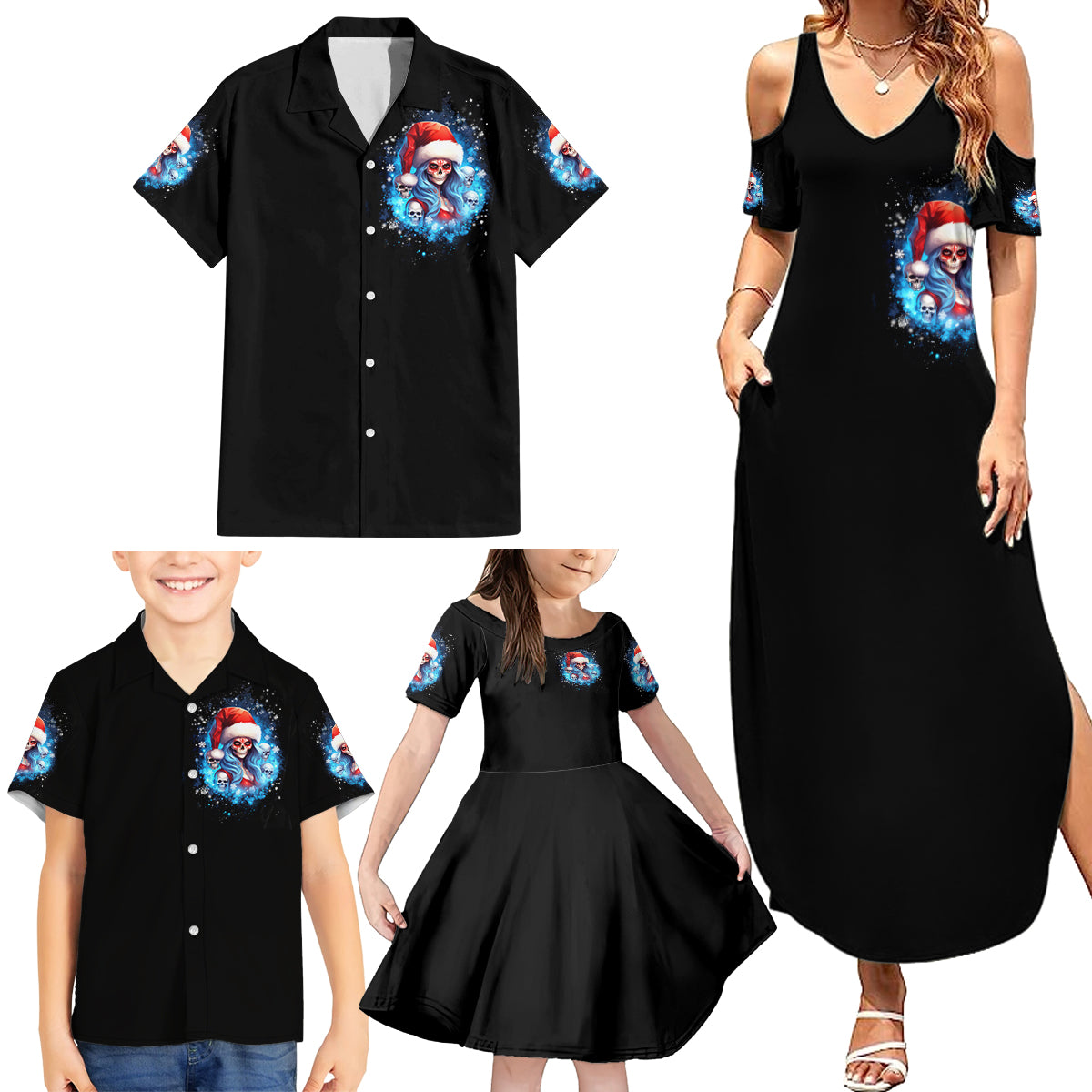 Skull Santa Girl Family Matching Summer Maxi Dress and Hawaiian Shirt Iam A Sweet Girl But If You Piss Me Off, I Alway Full Of Crazy - Wonder Print Shop