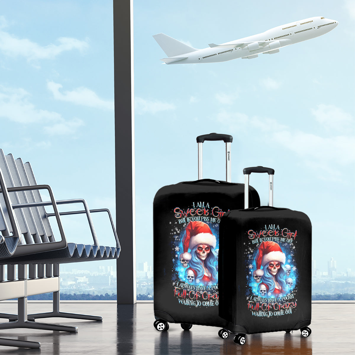 Skull Santa Girl Luggage Cover Iam A Sweet Girl But If You Piss Me Off, I Alway Full Of Crazy - Wonder Print Shop