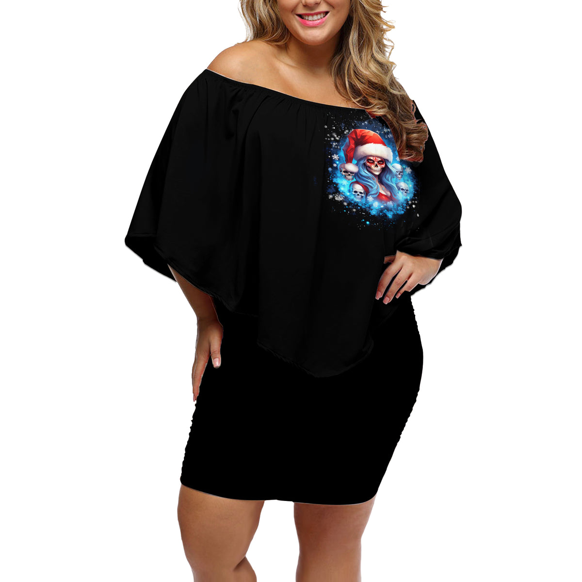 Skull Santa Girl Off Shoulder Short Dress Iam A Sweet Girl But If You Piss Me Off, I Alway Full Of Crazy - Wonder Print Shop
